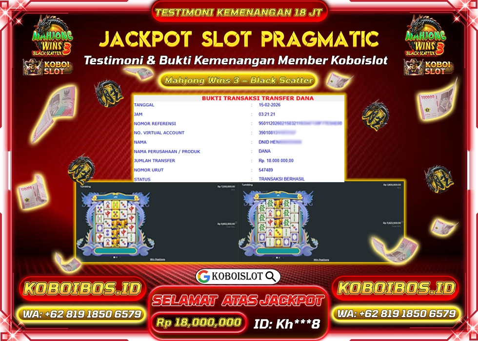 BUKTI KEMENANGAN SLOT GACOR MAHJONG WINS 3 - BLACK SCATTER Rp18.000.000,- LUNAS